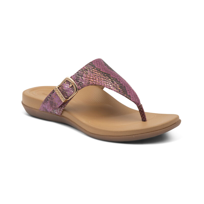 Aetrex Womens Rita Adjustable Thong Flip Flops Pink Snake - Gb7029xV0